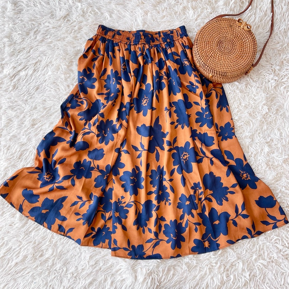 NWT FRNCH Paris Copper Printed Graphic Midi Swing Skirt Small